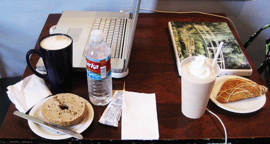 Coffee, bagel, and computers