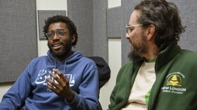 From left to right, Democratic Socialists of America Connecticut chapter members Abdul Osmanu of Hamden and Jeff Hart of New London discuss their wins on their respective municipal legislative seats at Connecticut Public's New Haven studio on 11/11, 2025. Osmanu and Hart say more people are interested in socialist messaging, even as the state DSA chapter is comparatively small at around 900 members.