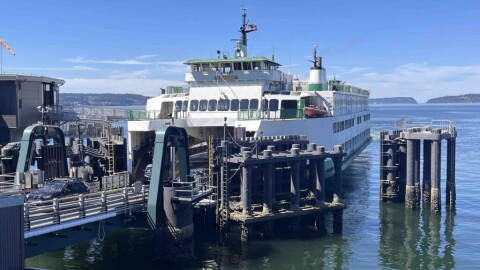 Construction officially began in Florida on Wednesday on the first new Washington state ferry in more than a decade. When it’s completed, the hybrid-electric vessel is expected to serve the Mukilteo-Clinton route, seen here.