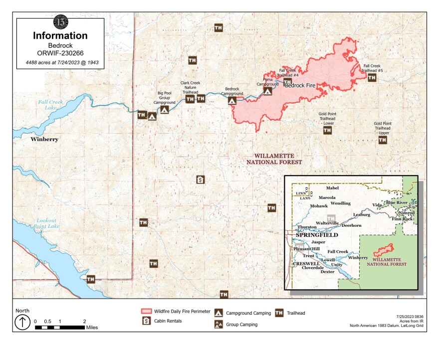 Bedrock Fire continues to grow in Fall Creek area