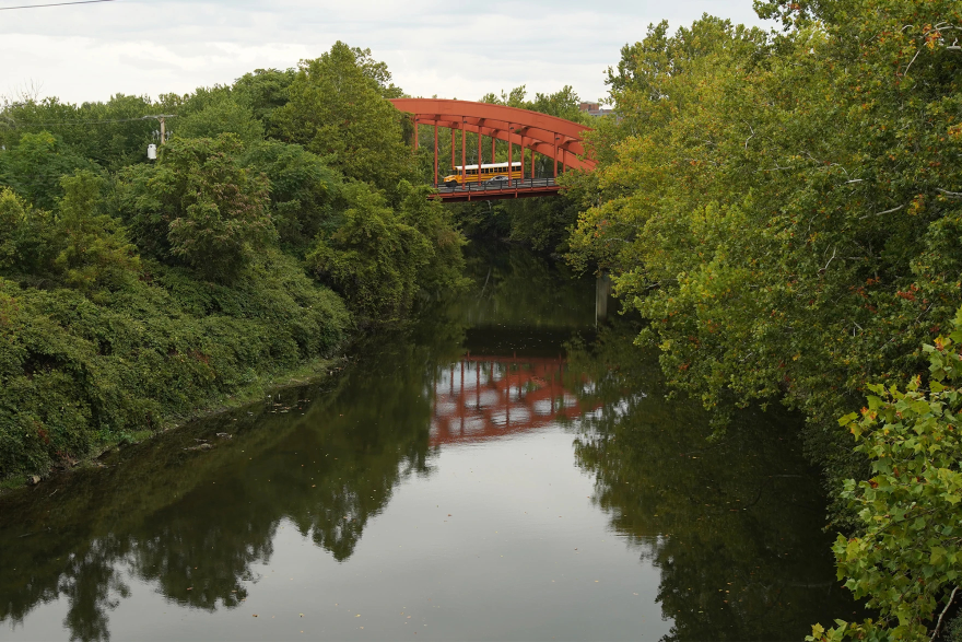 Drivers cross a bridge over a section of the Mahoning River in Downtown Youngstown.
