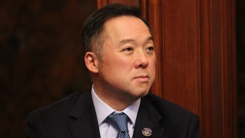 Attorney General William Tong (D) listens to Governor Ned Lamont's (D) 2025 State of the State address.