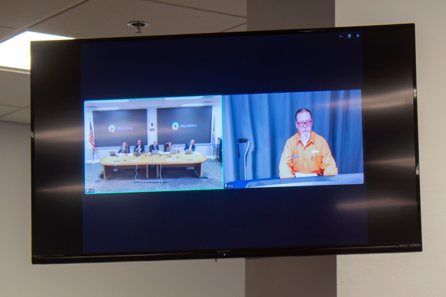 Tony Mann appeared before the Oklahoma Pardon and Parole Board via video call on Tuesday, Oct. 13, 2026.