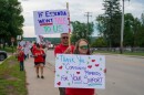Advanced practice providers picket outside Essentia Health-Virginia on the first day of their strike, July 10, 2025.