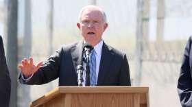 OTAY MESA, CA - APRIL 21: Department of Homeland Security John Kelly and Attorney General Jeff Session speak to the media during a tour of the border and immigrant detention operations at Brown Field Station on April 21, 2017 in Otay Mesa, California. Secretary Kelly and Attorney General Sessions are on the second leg of a tour together this week after visiting El Paso and were joined by U.S. Senator Ron Johnson, Chairman of the Senate Committee on Homeland Security and Governmental Affairs.(Photo by Sandy Huffaker/Getty Images)