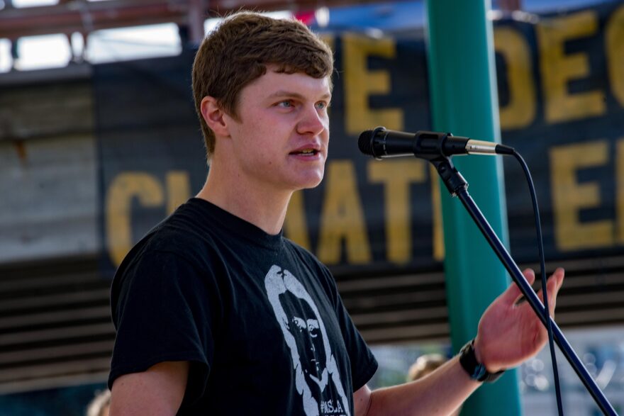 Dan Carlino speaks during a Missoula Climate Strike event, September 20, 2019.