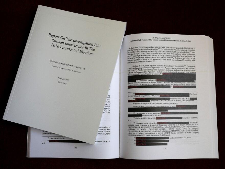 The redacted version of special counsel Robert Mueller's report on Russian interference is shown on April 24. Deputy Attorney General Rod Rosenstein called the report the "tip of the iceberg" in terms of Russia's strategy.