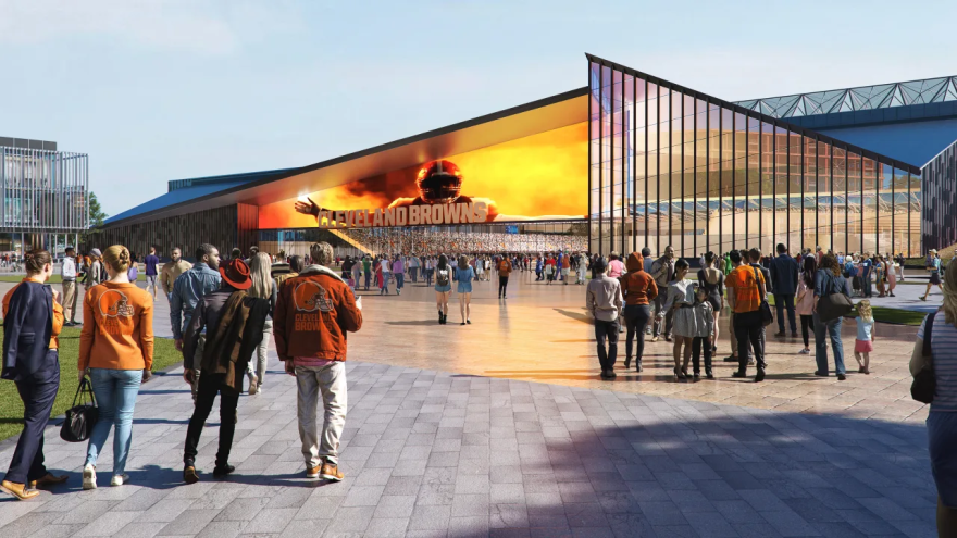 A rendering by HSK Architects of an entrance to a possible Brook Park stadium for the Cleveland Browns, released by the team on August 7, 2024.