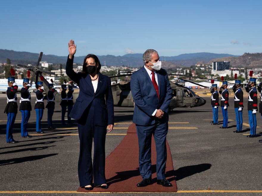 Vice President Harris was met by Honduran chief of protocol Ramon Valladares on her way to attend the inauguration of Honduran President Xiomara Castro in Tegucigalpa, Honduras.