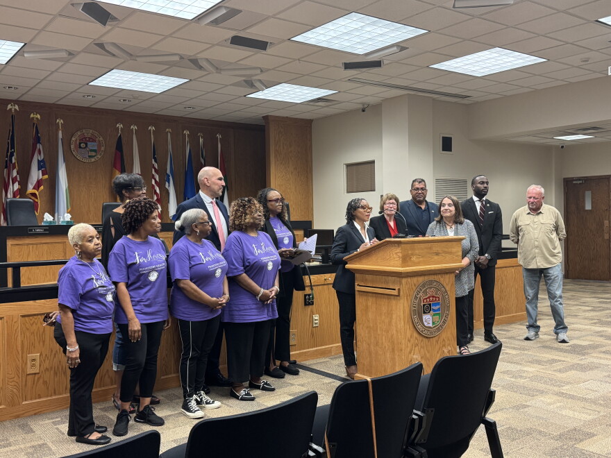 Dayton city commission were joined by Montgomery County commissioners and representatives from the Black Women's Health Initiative Monday for a press conference to discuss the threats to Medicaid health insurance and SNAP food assistance.