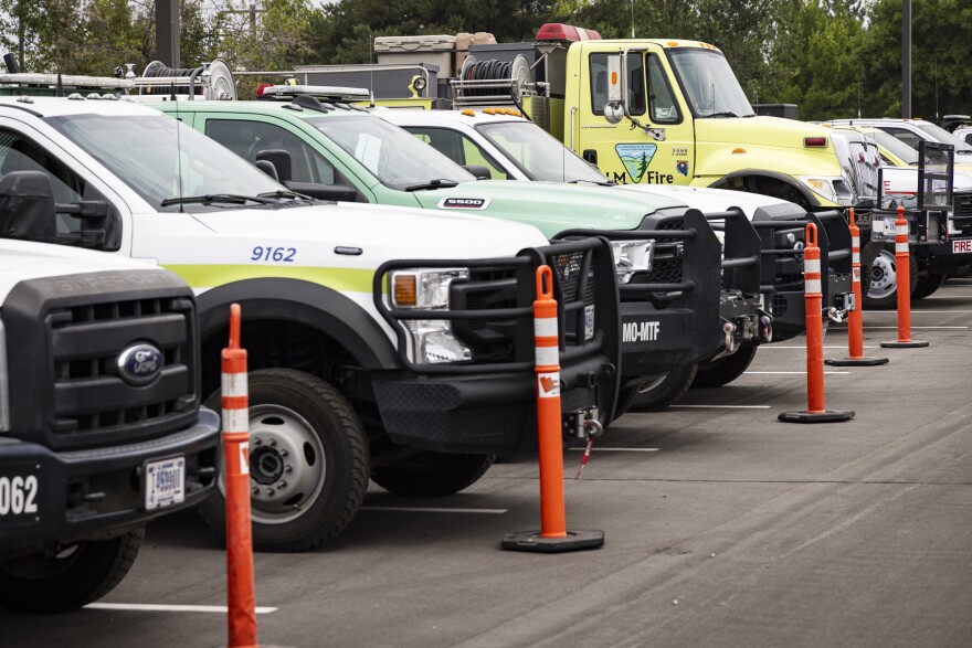 Some of the wildland fire trucks that the Australians and New Zealanders are using wildfires across the West.