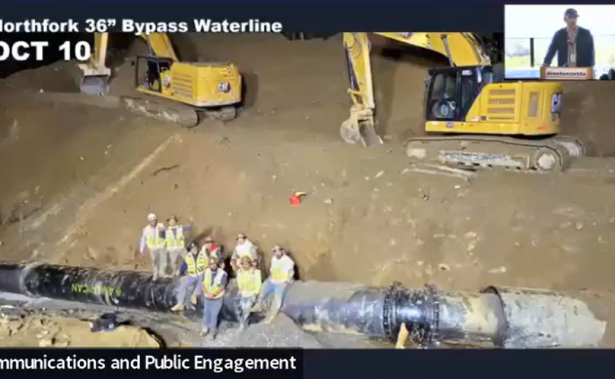 Image presented by Asheville Assistant City Manager Ben Woody showing recent repairs made to help eventually bring the municipal water system back after Hurricane Helene.
