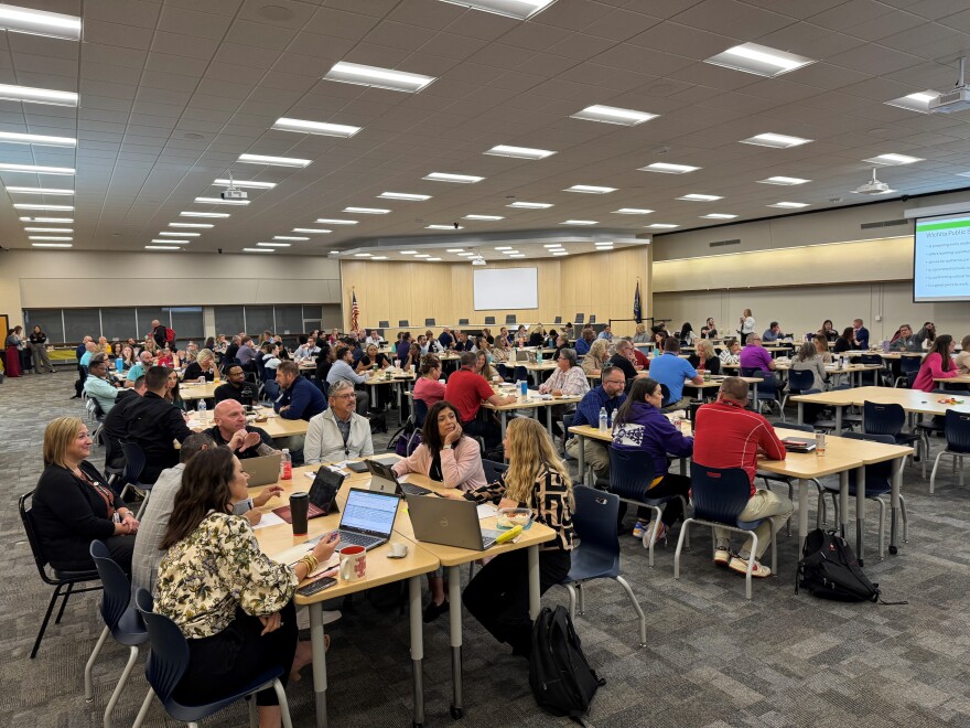 The Wichita school district's new board room doubles as a training room for teachers and other staff.