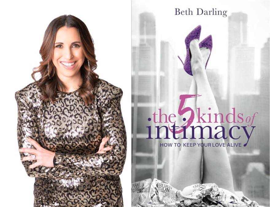 Attorney Renee Bauer and the book cover of The Five Kinds of Intimacy by Beth Darling