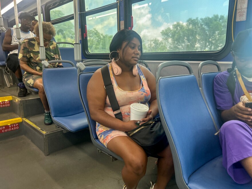 Diamond Ahmadov is waiting patiently aboard Troost bus heading southbound.