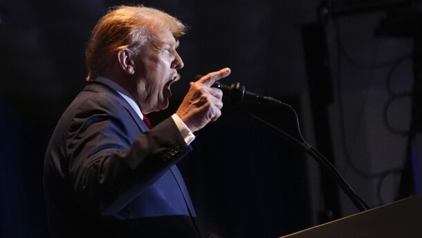 Republican presidential candidate former President Donald Trump speaks at a primary election night party at the South Carolina State Fairgrounds in Columbia, S.C., Feb. 24, 2024.