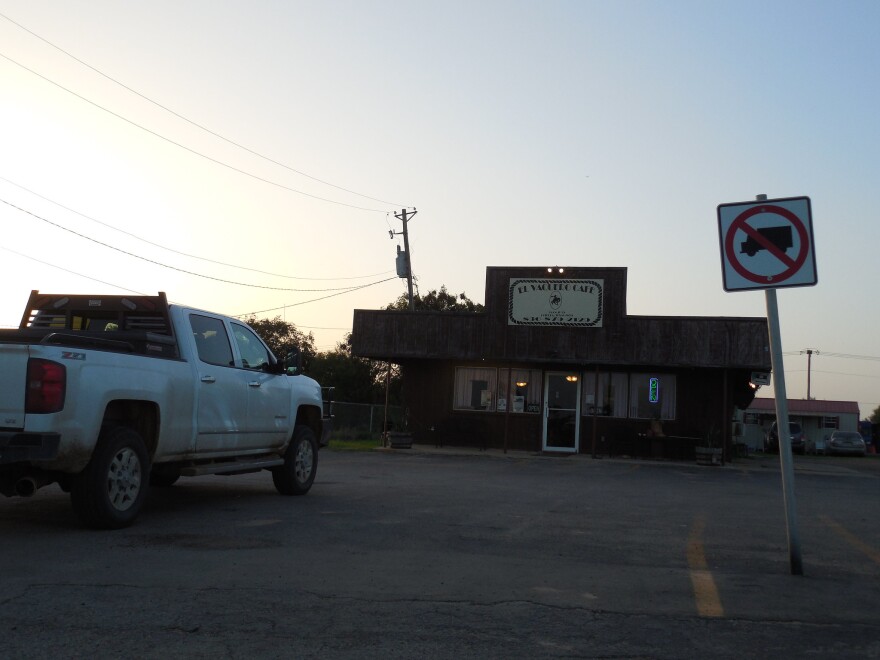 The sun rises at El Vaquero Cafe in Cotulla, Texas.