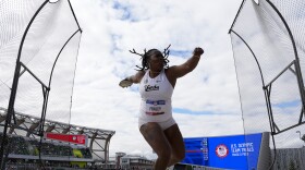 Veronica Fraley competes in the women's discus throw final during the U.S. Track and Field Olympic Team Trials Thursday, June 27, 2024, in Eugene, Oregon.