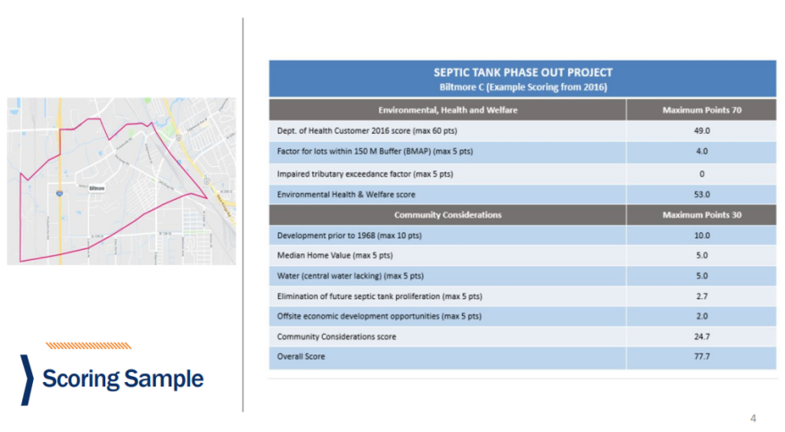 Septic tank phase out project scoring sample from 2016.