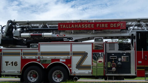 Fire truck leaving Tallahassee Fire Department Station 16