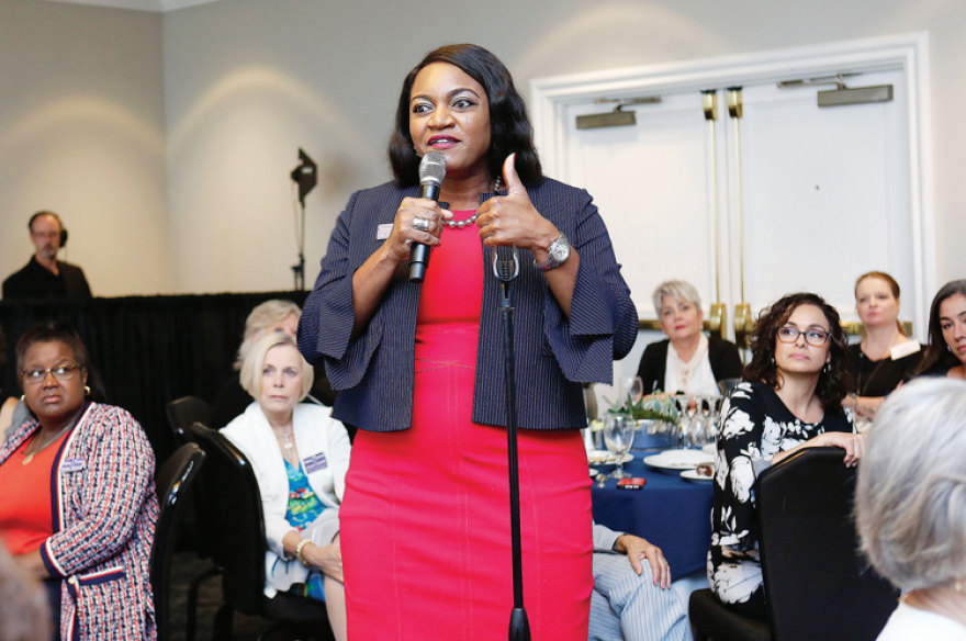 Fentrice Driskell speaking into a microphone