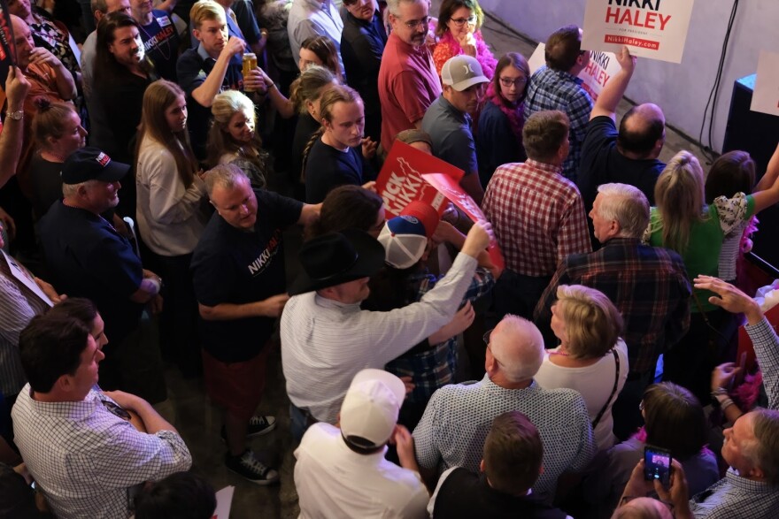 An aerial view of a crowd of people.