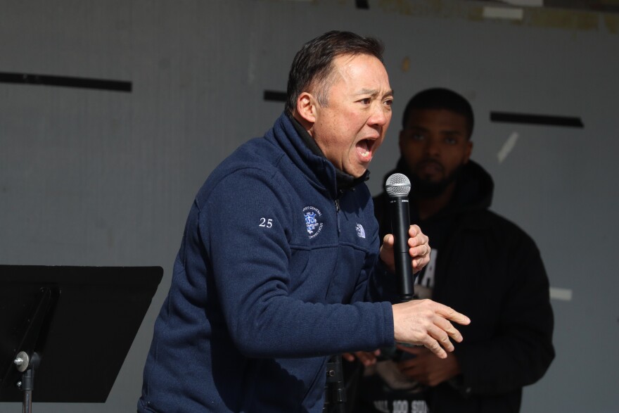 Connecticut Attorney William Tong at the "No Kings" protest on Saturday, March 28, 2026.