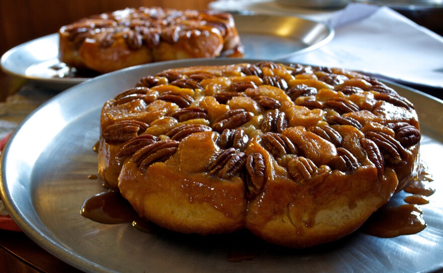 A sticky bun on a plate