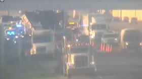 A truck on northbound I-75 at Proctor Road in Sarasota County hit a sign along the interstate early Monday morning and then struck and wedged under a bridge. Two lanes of I-75 northbound at the site were closed during removal efforts.