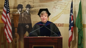 Professor Laura Lehrman addressed Wright State graduates.
