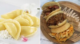Pierogi (left) from the Polish Center of Wisconsin and Colombian cuisine from Capybara Café at Crossroads Collective.