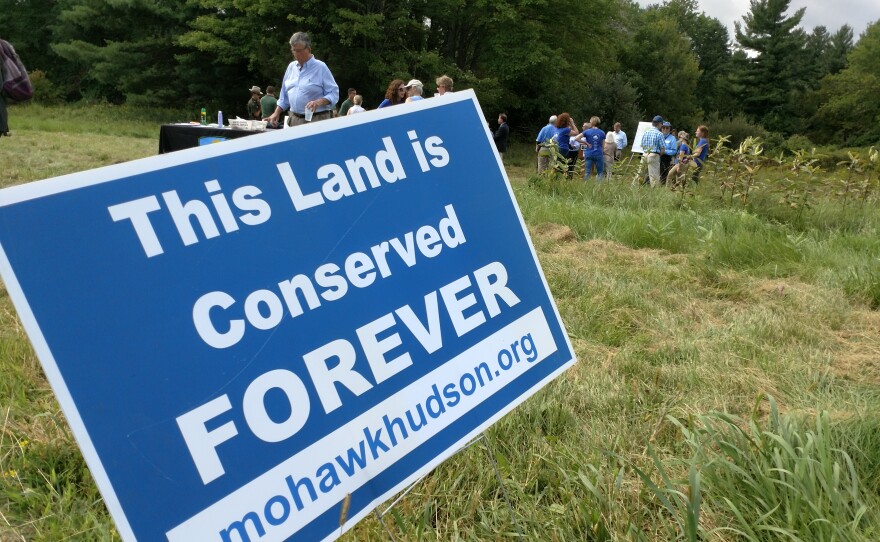 A sign outside the 35 acres placed under conservation easement in the Town of Bethlehem