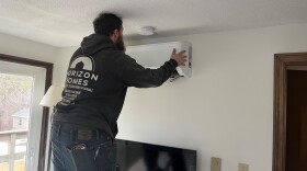 A heat pump is installed in a Yarmouth, Maine home in spring 2022.