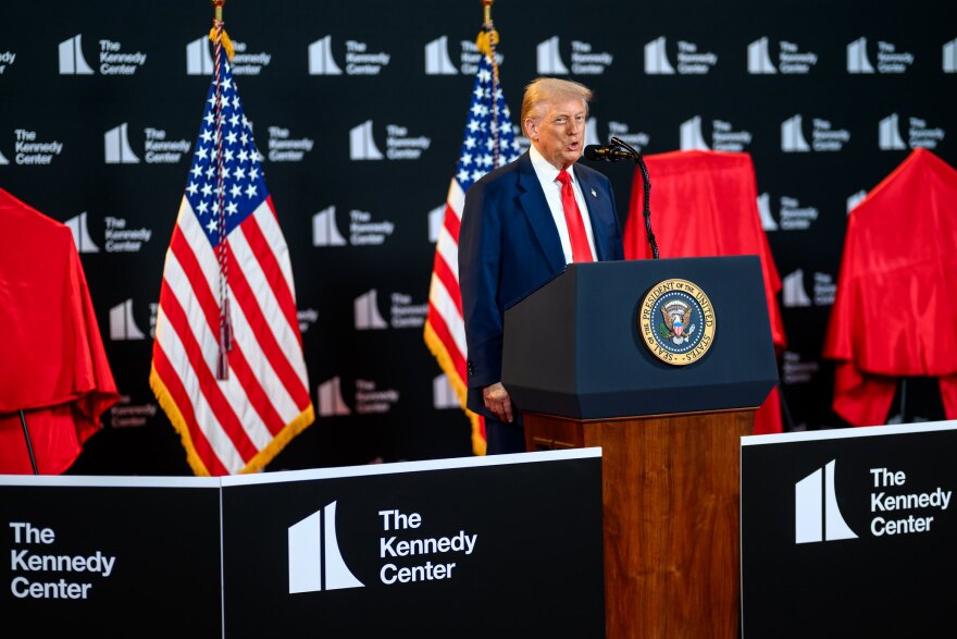 President Donald Trump makes an announcement and holds a press conference in the Hall of Nations at the John F. Kennedy Center for the Performing Arts in Washington, D.C., on Wednesday, August 13, 2025.
