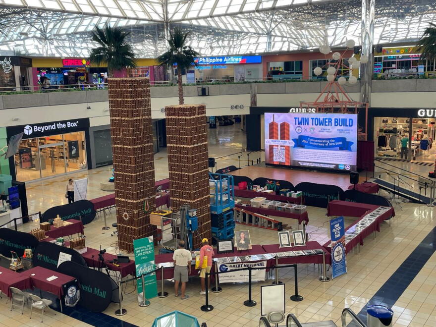 The Twin Towers replica under construction at Micronesia Mall on Sept. 8, 2026.