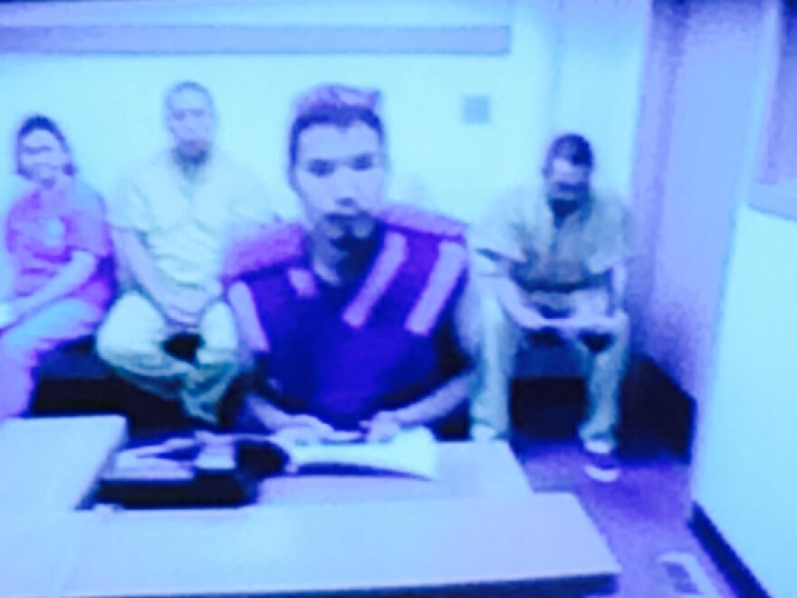 Everett Semone was arraigned on murder charges via video teleconference in a Bethel courtroom Thursday, October 9th. (Photo by Daysha Eaton, KYUK - Bethel)