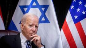 US President Joe Biden joins Israel's Prime Minister for the start of the Israeli war cabinet meeting, in Tel Aviv on October 18, 2023, amid the ongoing battles between Israel and the Palestinian group Hamas. US President Joe Biden landed in Tel Aviv on October 18, 2023 as Middle East anger flared after hundreds were killed when a rocket struck a hospital in war-torn Gaza, with Israel and the Palestinians quick to trade blame. (Photo by Miriam Alster / POOL / AFP) (Photo by MIRIAM ALSTER/POOL/AFP via Getty Images)