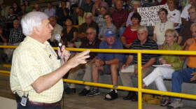 U.S. Congressman F. Allen Boyd Jr. speaking to a crowd about national health care reforms during a town hall meeting in Perry, Florida on August 17, 2009