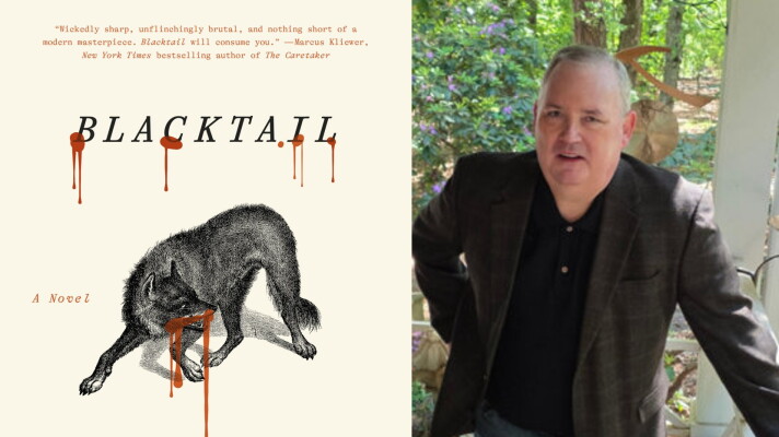 book cover for "Blacktail"; photo of author, Scott Hawkins.