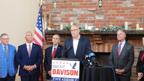 From left: Ken Blankenbush (117th District), Matt Simpson (114th District), Robert Smullen (118th District), Brent Davison  and Assembly Republican Leader Will Barclay (120th District) at Davison's campaign kickoff for the 115th District seat