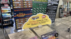 Lottery tickets on display in a gas station convenience store in Columbus.