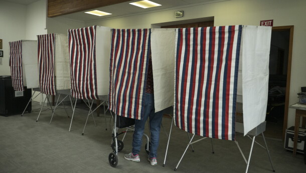 A voter fills out their ballot at the Kodiak harbormaster's office in the afternoon of municipal election day on Oct. 6, 2026.