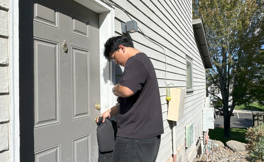 Kai Stevens leaving his parents’ apartment to go to work.