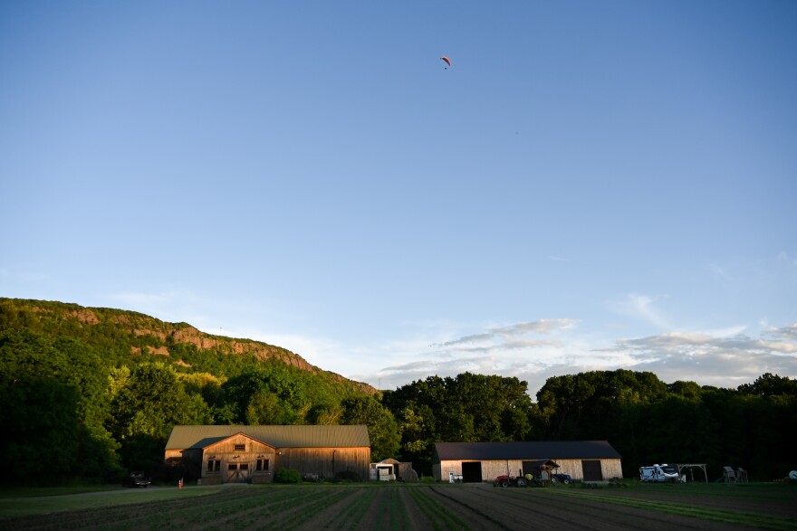 Ben Perrault flies high above his farm in Easthampton, Massachusetts.