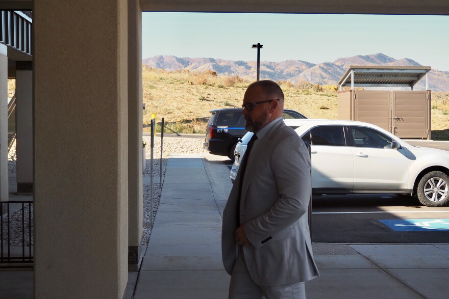 Former Summit County Sheriff Dave Edmunds enters 3rd District Court outside Park City, Utah, Wednesday, Oct. 7, 2026.