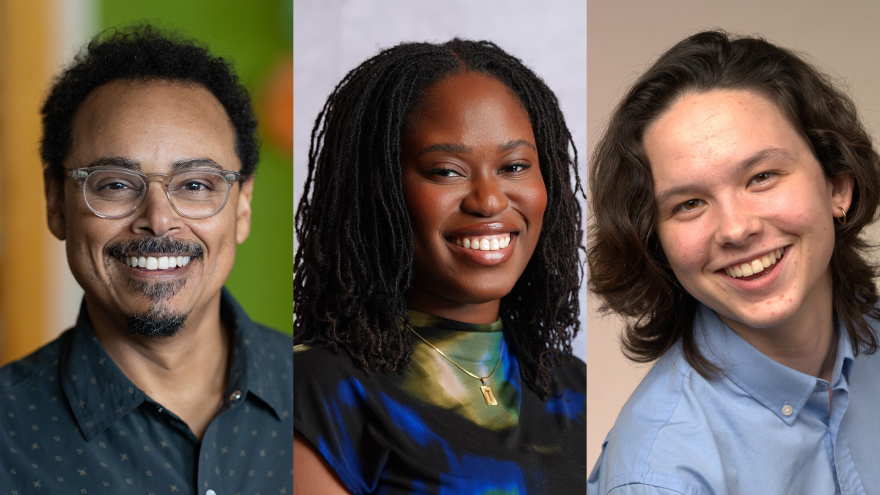 KUT Public Media adds three journalists across investigative, visual and community-focused journalism. Pictured L-R: Brian Diggs, Toluwani Osibamowo and Charlie Sharpe