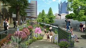 Artist rendering of a portion of the San Pedro Creek Culture Park project, which is estimated to be completed by April 2023.