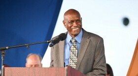Pictured: Carlton Dowe speaks at a ceremony at the Austin “babe” Monsanto Marine Terminal on December 17, 2025.