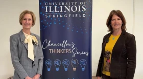 UIS Chancellor Janet Gooch (left) and former Congresswoman Cheri Bustos