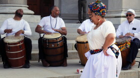 Movimiento Cultural Afro Continental Inc.- Puerto Rico, perform the Bomba y Plena dance as Members of the General Assembly and the Connecticut Hispanic Federation gathered at the Connecticut State Capitol to celebrate the 9th Annual Latino Legislative Summit on 05-19-2023 In Hartford, Connecticut.